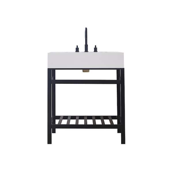 Altair Edolo 30 in. W x 22 in. D x 35 in. H Bath Vanity in Matt Black with White Composite Stone Top