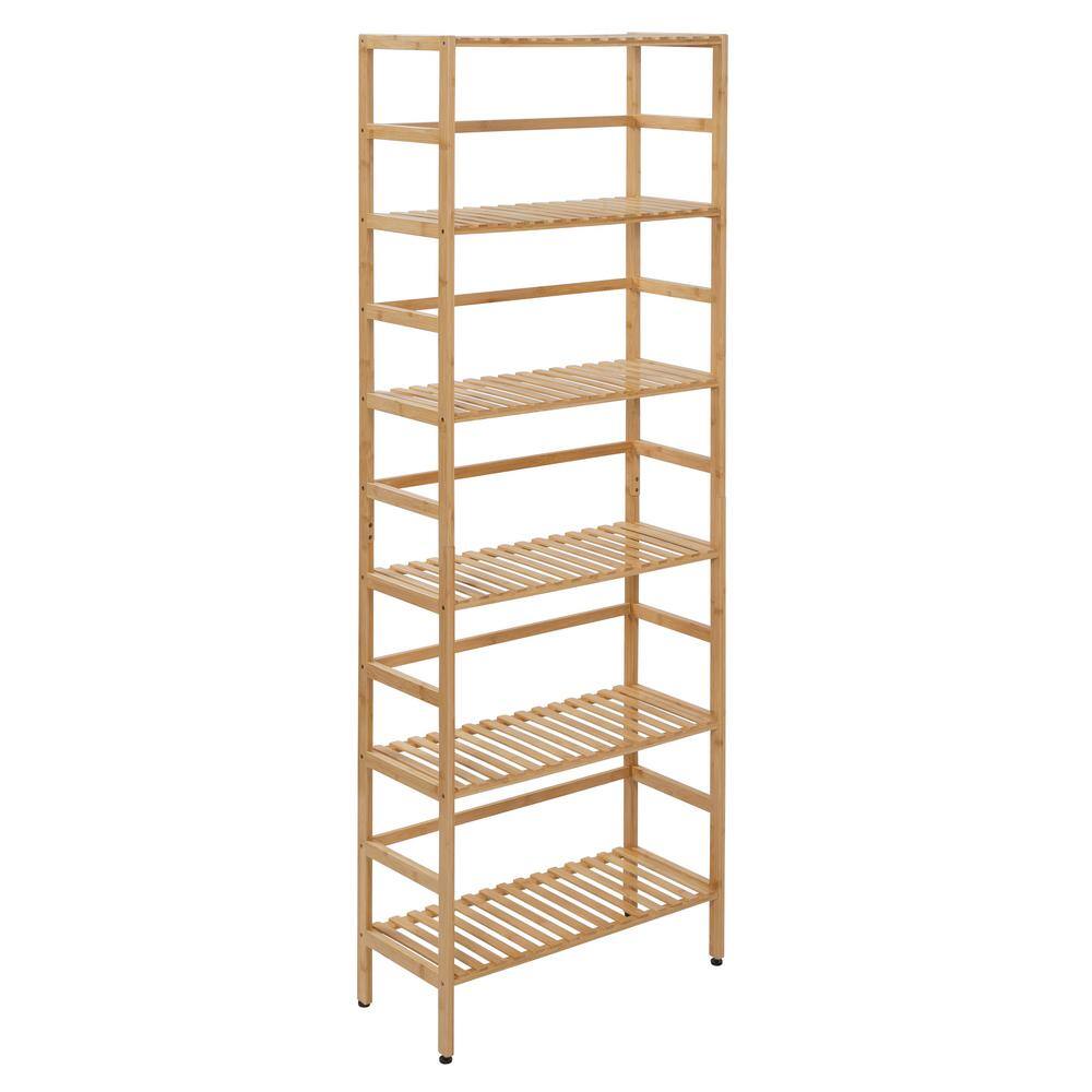 Natural Bamboo 6-Tier Adjustable Bookshelf, 64" Tall