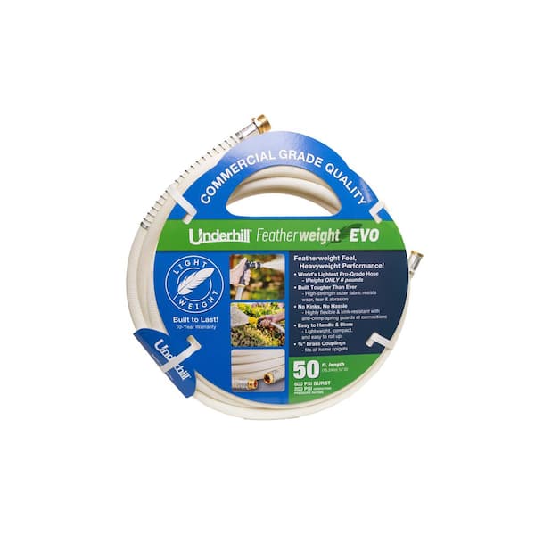 1/2 in. x 50 ft. Featherweight EVO Lightweight Fabric Garden Water Hose, White