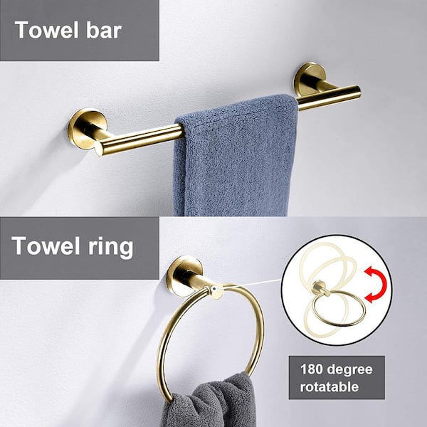 6-Piece Bath Hardware Set with Towel Ring Toilet Paper Holder Towel Hook and Towel Bar in Stainless Steel Brushed Gold