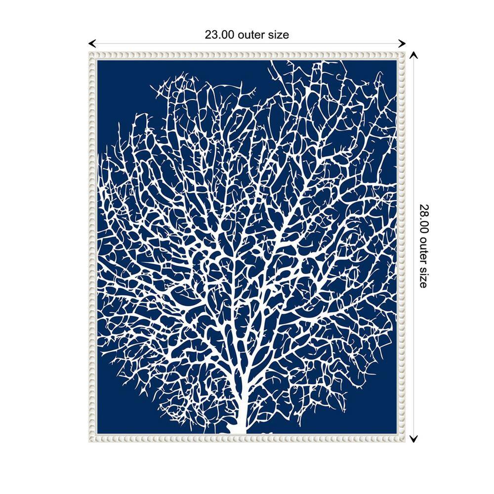 Navy and White Coral Print on Canvas with Beaded Frame