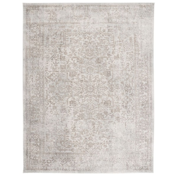 Evoke Ivory/Taupe 11 ft. x 15 ft. Distressed Border Medallion Area Rug