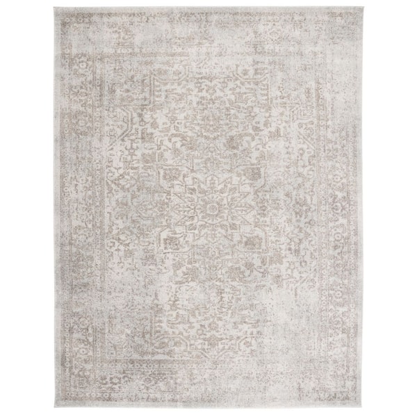 Evoke Ivory/Taupe 9 ft. x 12 ft. Distressed Border Medallion Area Rug