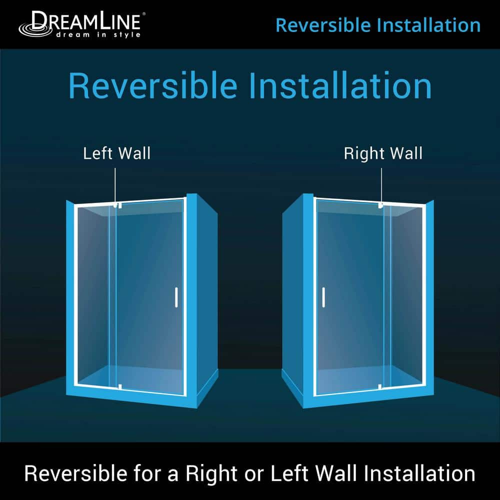 DreamLine Flex 60 in. W x 32 in. D x 76-3/4 in. Pivot Framed Shower Door in Chrome with Left Drain White Base and Backwall Kit