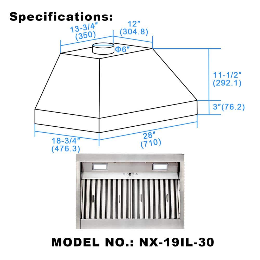Akicon 30" Stainless Steel Charcoal Filtered Insert Range Hood