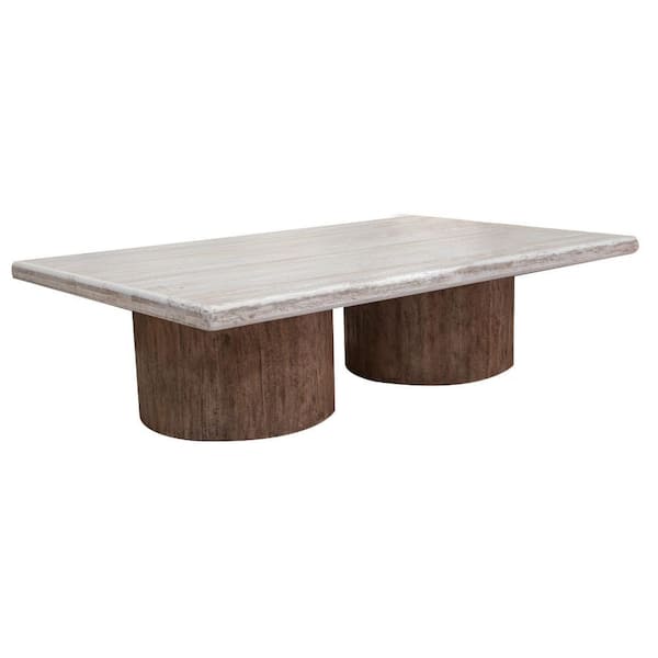 Benjara Kohl 67 in. Cream and Brown Rectangle Wood Coffee Table with Wire Brushed Multi Step Lacquer Finish