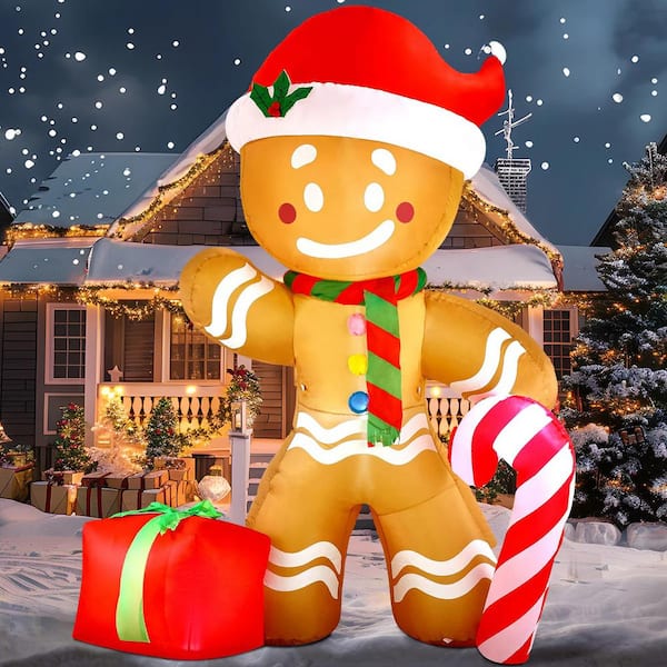 Joyfy 8 ft. Tall x 2 ft. W Brown, Red and White Plastic Gingerbread Man Inflatable