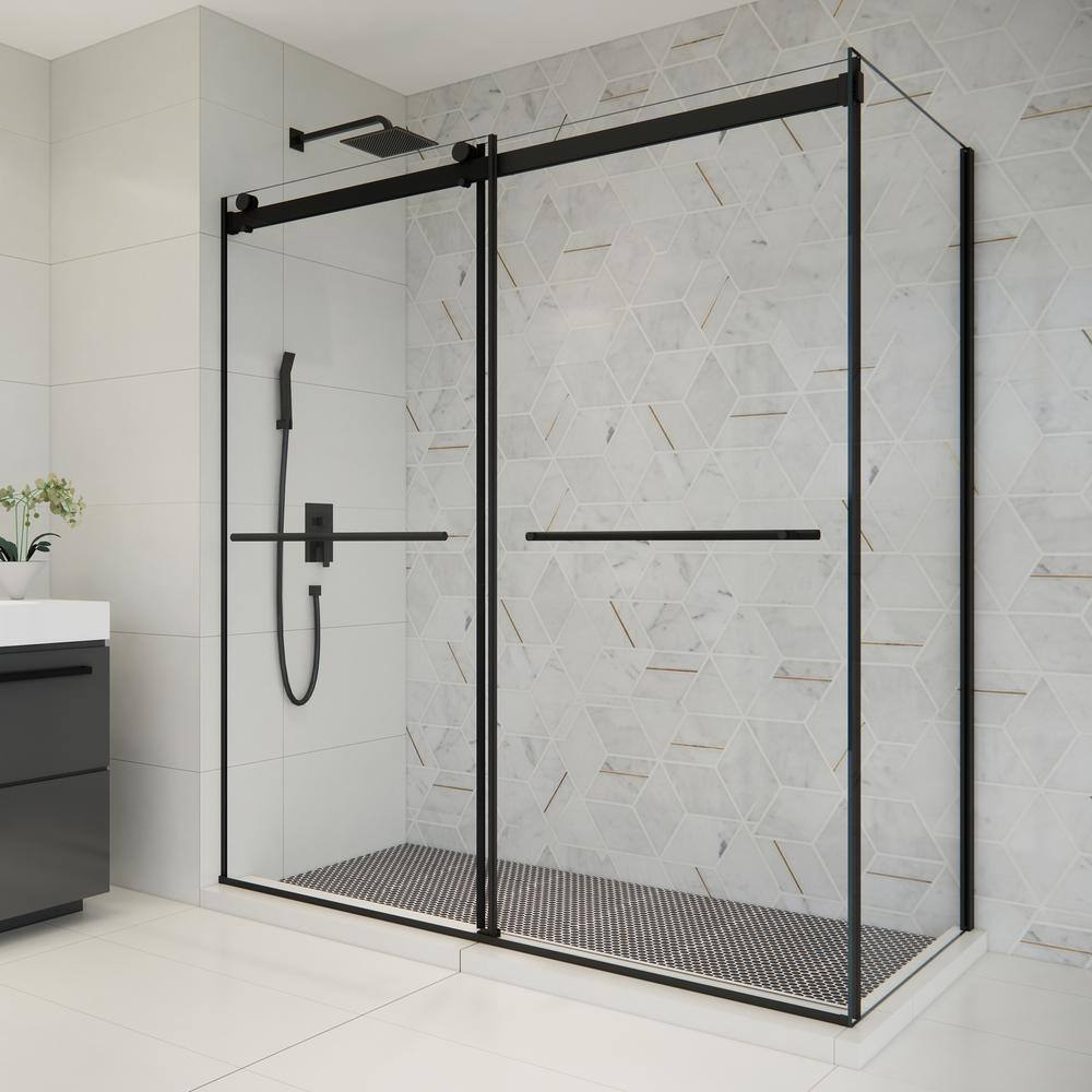 Belizzi 68" Matte Black Frameless Glass Shower Enclosure