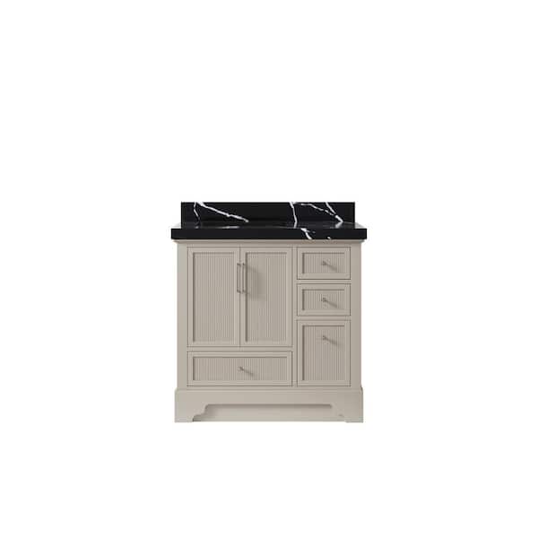Willow Collections Alys 36 in. W x 22 in. D x 36 in. H Left Offset Single Sink Bath Vanity in Fine Grain with 2 in. Calacatta Black qt Top