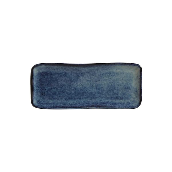 PORTO BRASIL 8.66 in. Denim Dark Blue Stoneware Rectangular Platter Organic (Set of 4)