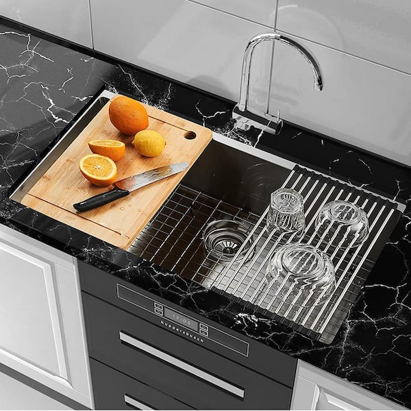 Staykiwi 32 in. Undermount Single Bowl 16-Gauge Silver Stainless Steel Kitchen Sink with Bottom Grids with Accessories