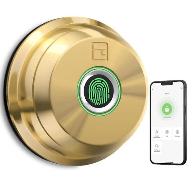 3 in 1 Aluminum Smart Lock Deadbolt with App Biometric Door Knob, Keyless Entry Door Lock, in Gold