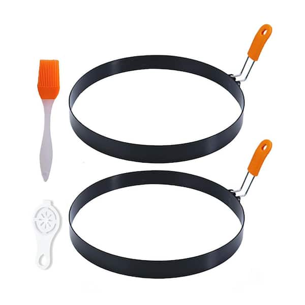 2 Packs 8 in. Stainless Steel Kitchen Tool Non-Stick Omelette Rings for Griddle, Pancake Egg Mold in Black