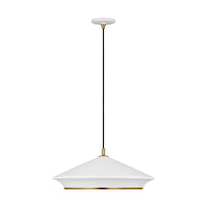 Stanza 24 in. W x 9.75 in. H 1-Light Matte White Transitional Grand Pendant Light with Steel Shade