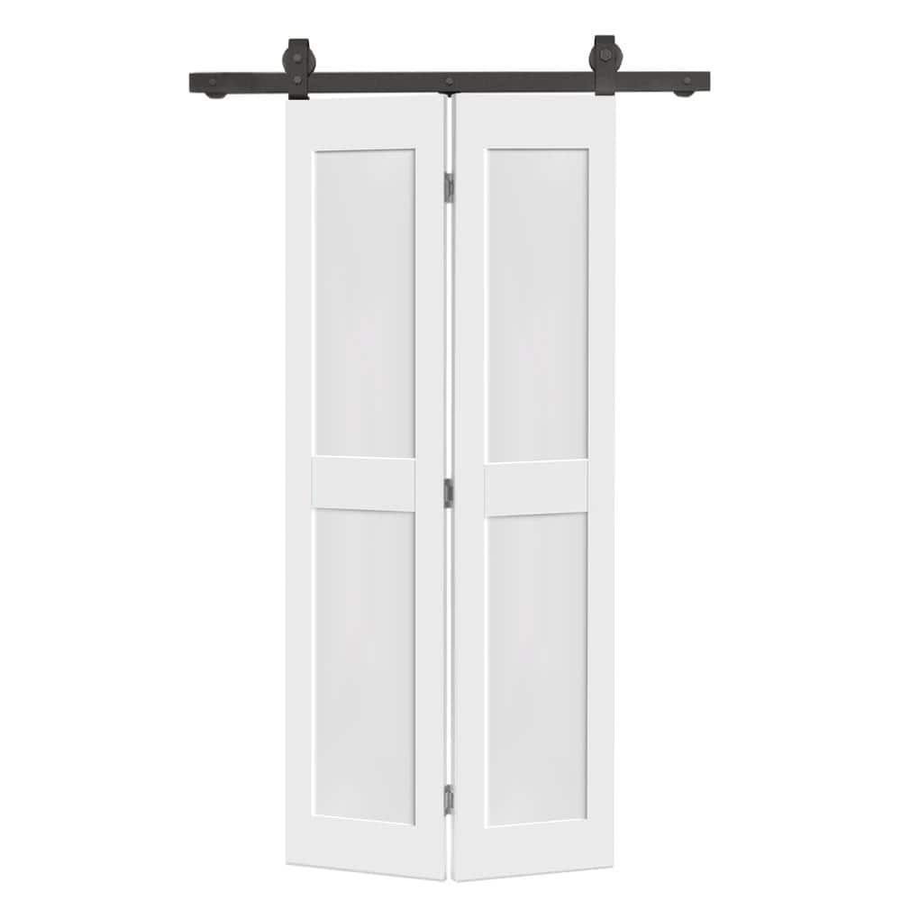 32 in. x 80 in. 2 Panel Shaker Hollow Core White Composite Bi-fold Door with Sliding Barn Door Hardware Kit price history on PriceWatchPro