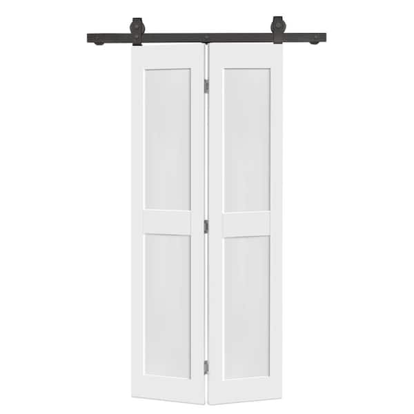 CALHOME 26 in. x 84 in. 2 Panel Shaker Hollow Core White Composite Bi-fold Door with Sliding Barn Door Hardware Kit