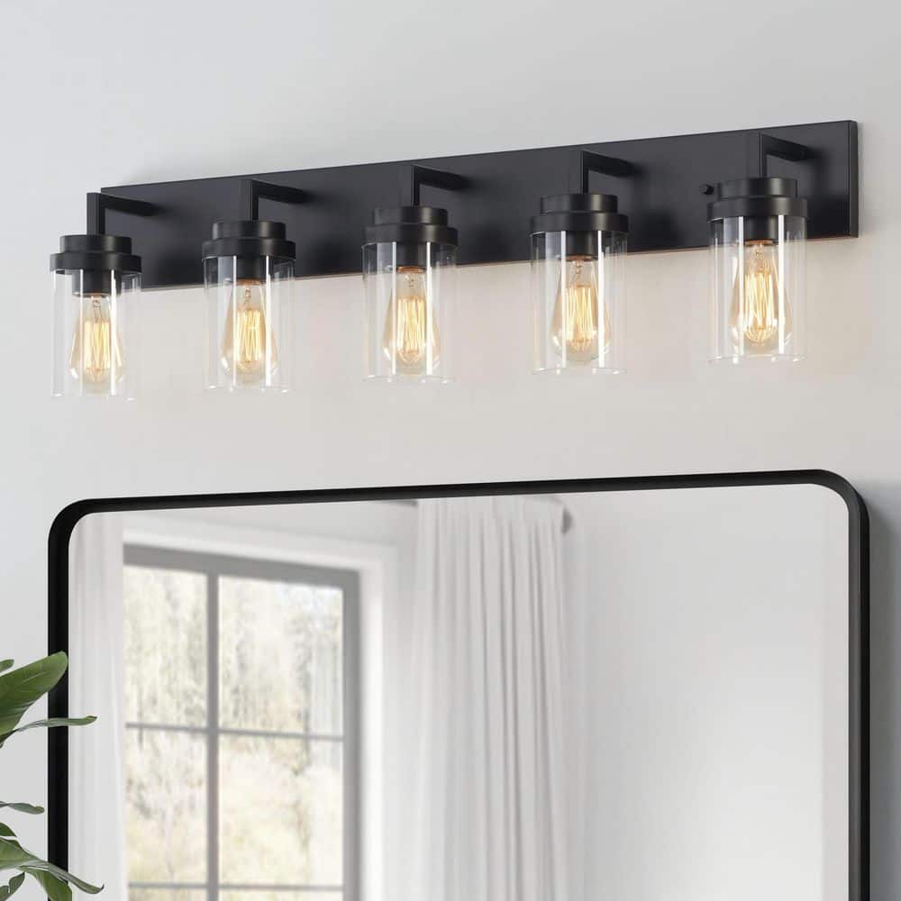 36 in. 5-Light Black Vanity Light with Clear Glass Shade price history on PriceWatchPro