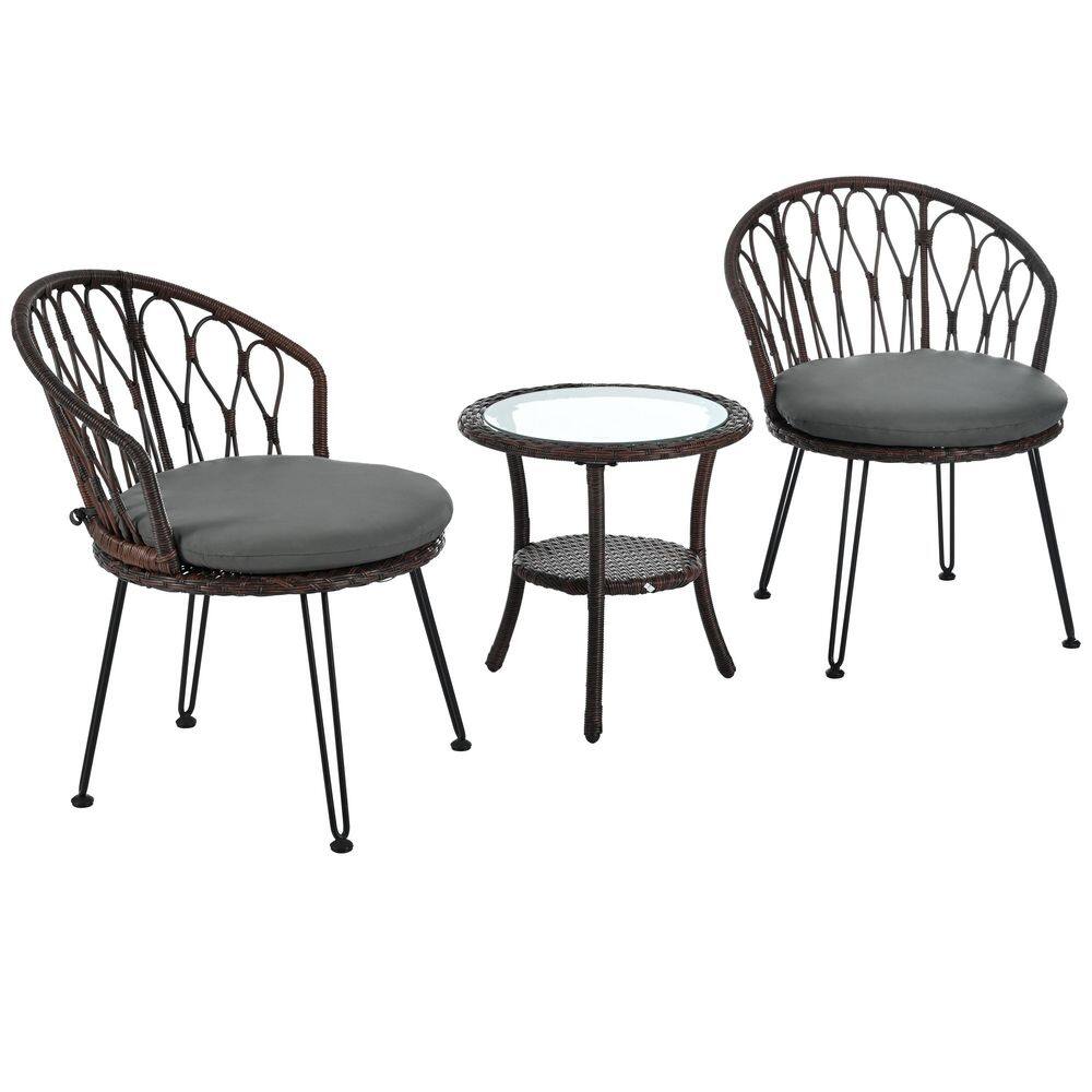 3-Piece Wicker Patio Conversation Set with Gray Cushions price history on PriceWatchPro