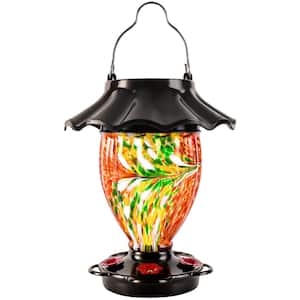 Solar Powered Red Glass Hanging Color Changing Hummingbird Nectar Feeder-32 oz. 1-Pack