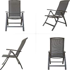 Dark Gray Aluminium Outdoor Dining Chair Set of 2 with Adjustable High Backrest