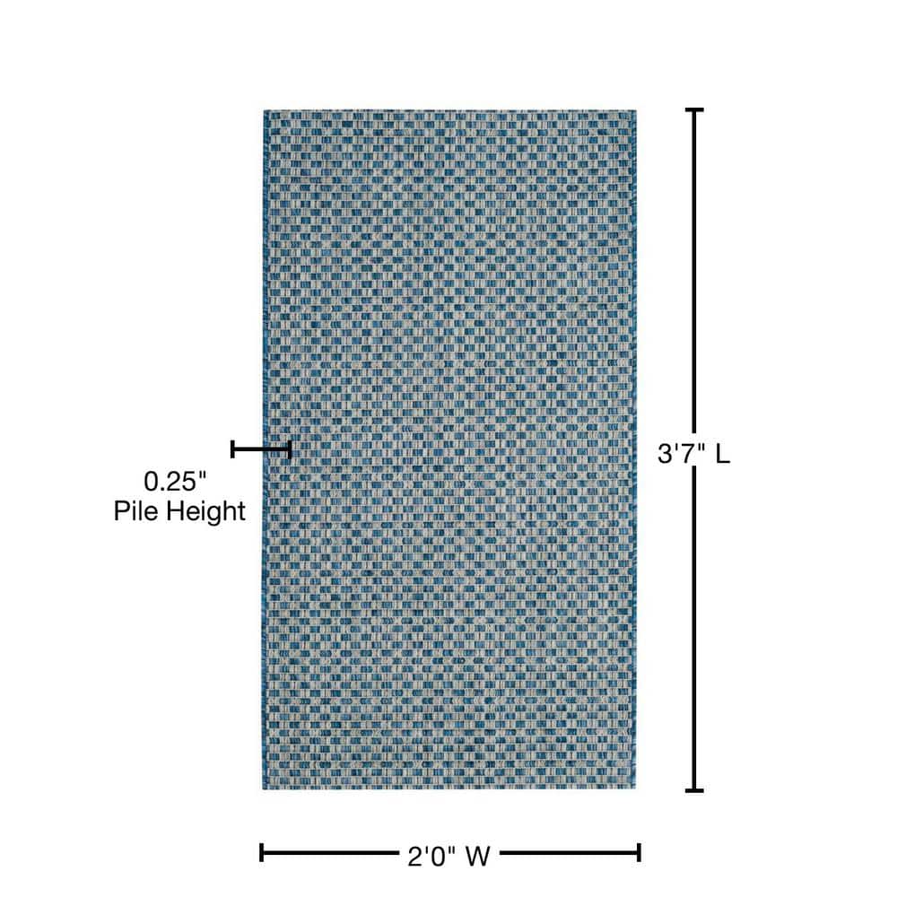 Blue and Light Grey Rectangular Synthetic Indoor/Outdoor Rug