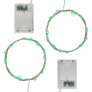 Battery Operated LED Waterproof Mini String Lights with Timer (50ct) Green (Set of 2)