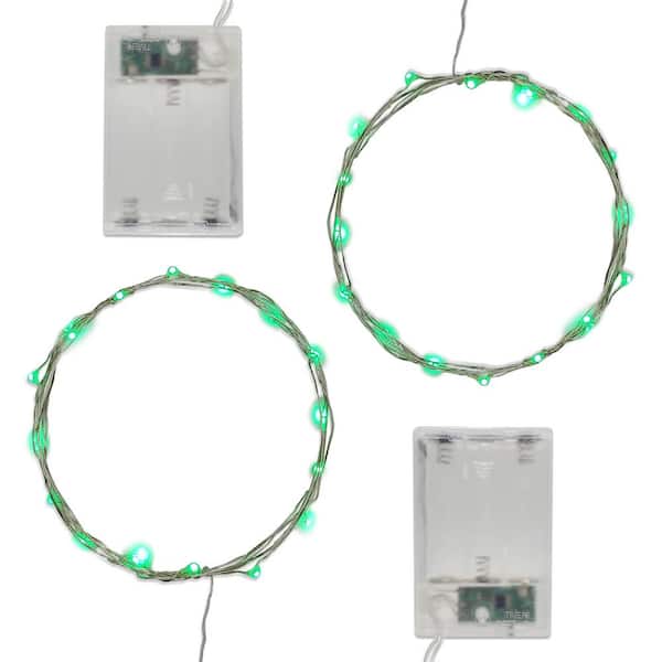 LUMABASE Battery Operated LED Waterproof Mini String Lights with Timer (50ct) Green (Set of 2)
