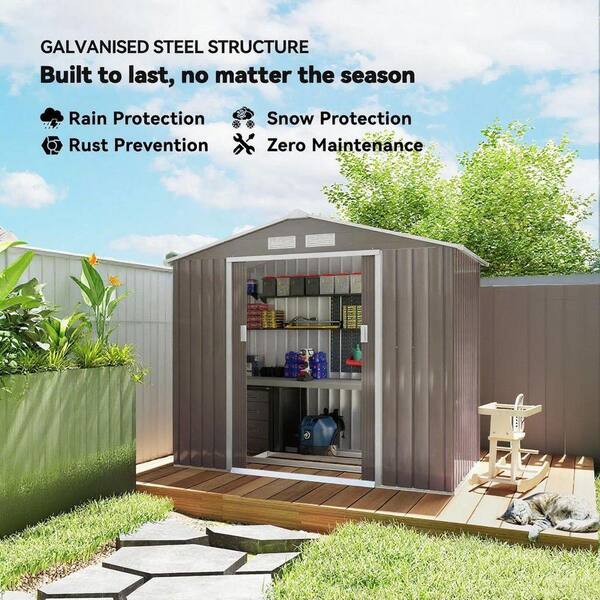 Zeus & Ruta 7 ft. W x 4 ft. D Gray Metal Garden Shed for Outdoor