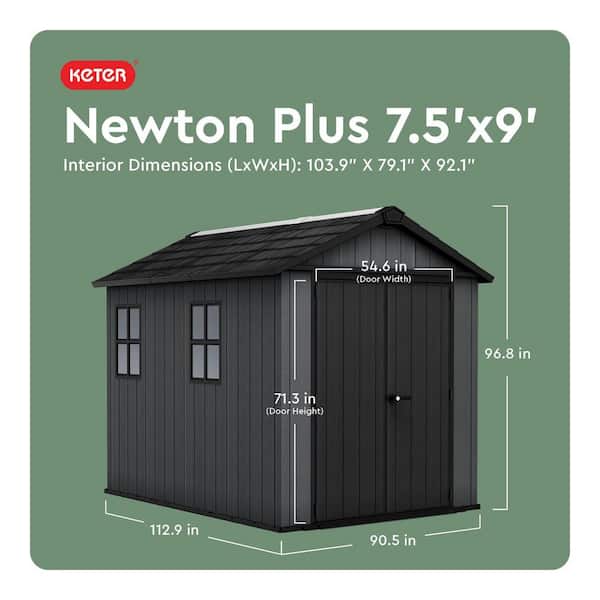 Newton Plus 7.5 ft. W x 9 ft. D Durable Resin Plastic Storage Shed with Floor Graphite 55 sq. ft.