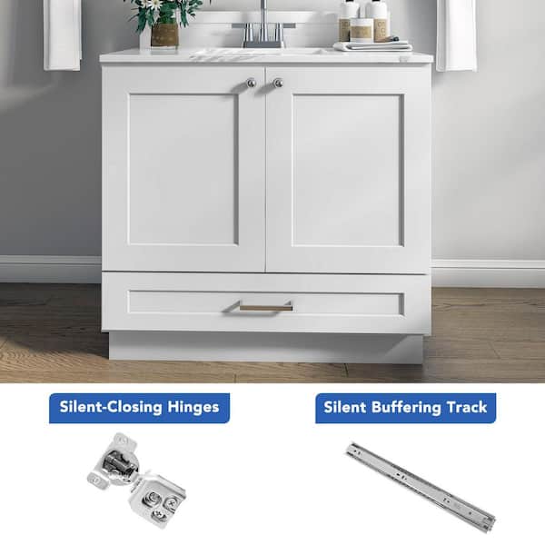 36 in. W x 21 in. D x 34.5 in. H Ready to Assemble Solid Wood Shaker Sink Base Drawer Bath Cabinet in White