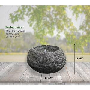 11.6 in. Tall Grey Round Sphere Stone Textured Tabletop Waterfall Fountain