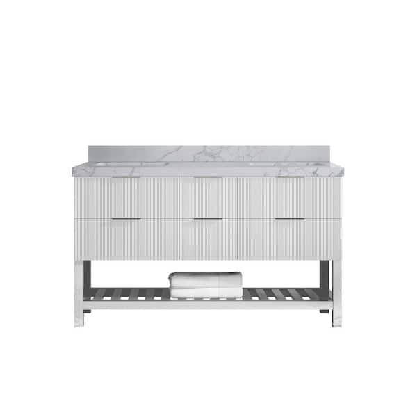 Willow Collections Catalina 60 in. Double Sink Freestanding Fine Grain Bath Vanity with Venatino Qt. Top Unassembled