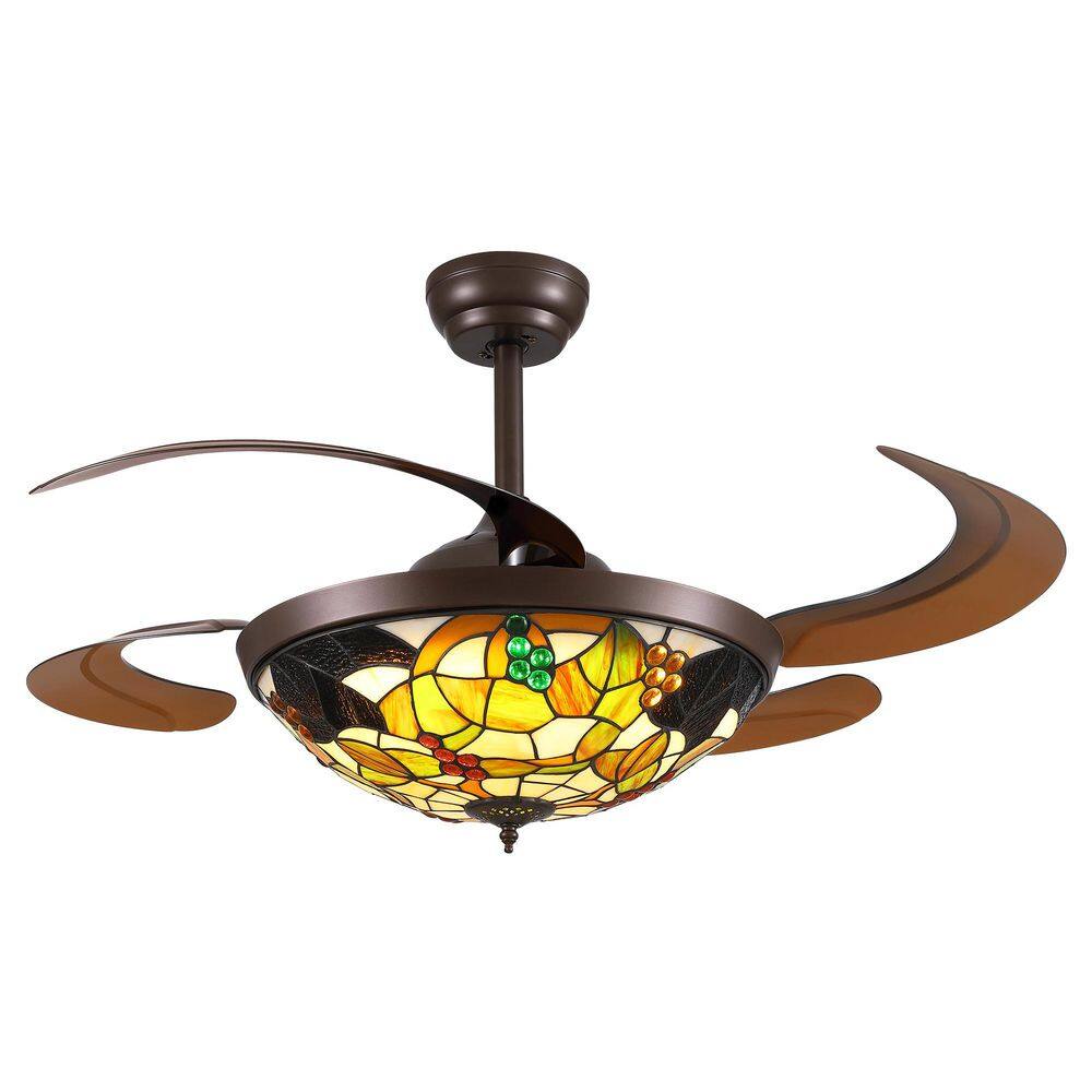 48 in. Coffee Tiffany Standard Ceiling Fan, Fandelier with Light and Remote, Adjustable Downrod Height, Integrated LED price history on PriceWatchPro