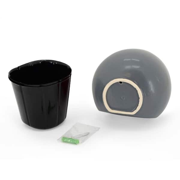 Arcadia Garden Products - Round 3 1/2 in. x 4 in. Dark Grey Ceramic Wall Planter