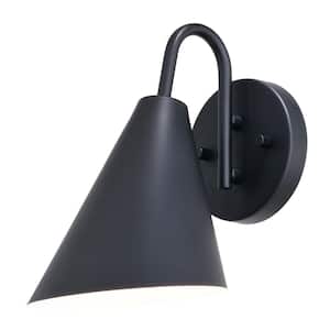 Hanson 1-Light Matte Black and White Steel LED Compatible Contemporary Dark Sky Indoor Outdoor Wall Sconce