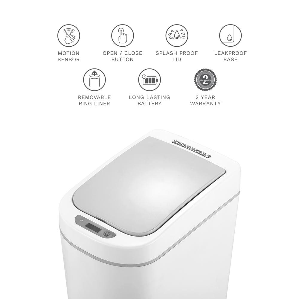 White Plastic 1.8 Gallon Touchless Motion Sensor Trash Can