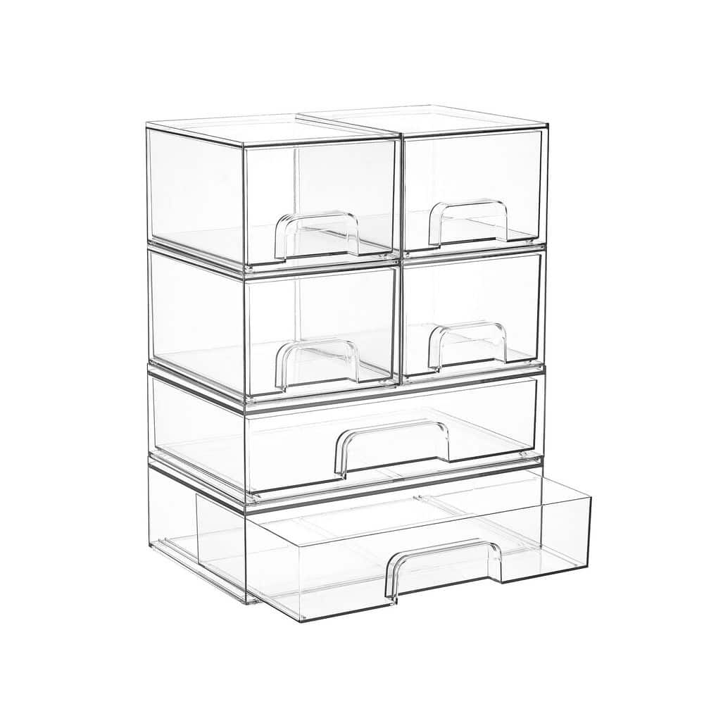 6-Piece Stackable Clear Plastic Drawer Organizer, Storage Bins for Baby Bottles Cosmetics, Bath Accessory Set