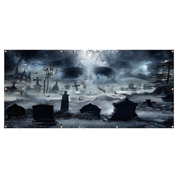 Halloween Car Decorations Kit w/Skull Cemetery Theme - 13 x 6 ft. Garage Door Banner for Indoor/Outdoor Use