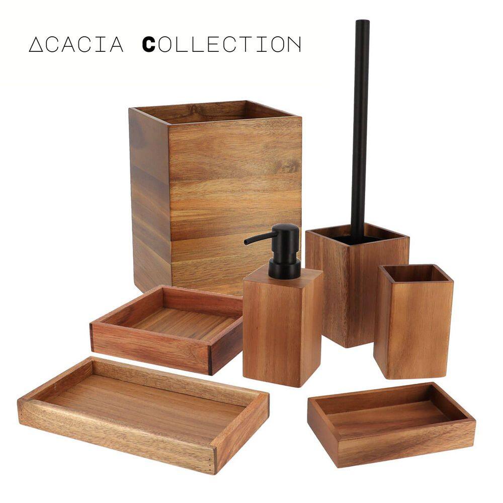 Acacia Wood Square Waste Basket for Bathroom/Bedroom - 2 Gallons