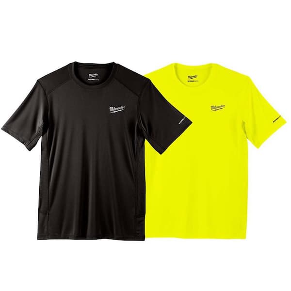 Milwaukee Men's Large Black and High Visibility WORKSKIN Light Weight Performance Short Sleeve T-Shirts (2-Pack)