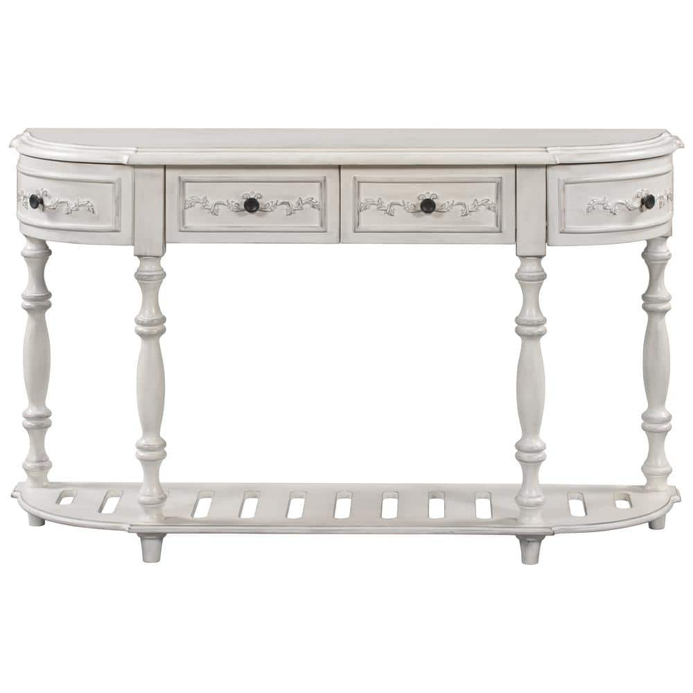 Angel Sar 52 in. Antique White Standard Half-Moon Wood Console Table with  4-Drawers and 1-Shelf AA000097 - The Home Depot