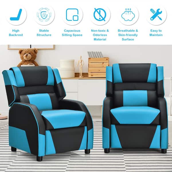 Gymax 24 in. W Gaming Recliner Sofa PU Leather Armchair for Kids Youth with  Footrest Blue GYM06580 - The Home Depot
