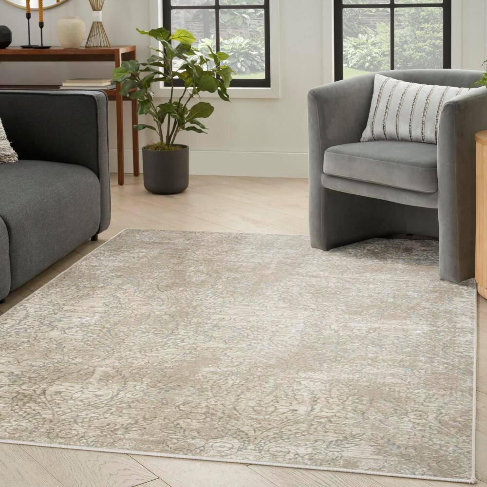 Iliana Beige Grey 4' x 6' Synthetic Damask Area Rug