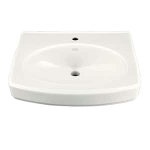 Pinoir Wall-Mount Vitreous China Sink Basin in White with Overflow Drain