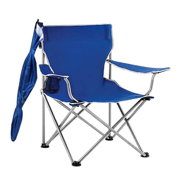 Blue Steel Foding Lawn Chair Outdoor Beach Chair with Detachable Blue Umbrella Armrest Adjustable