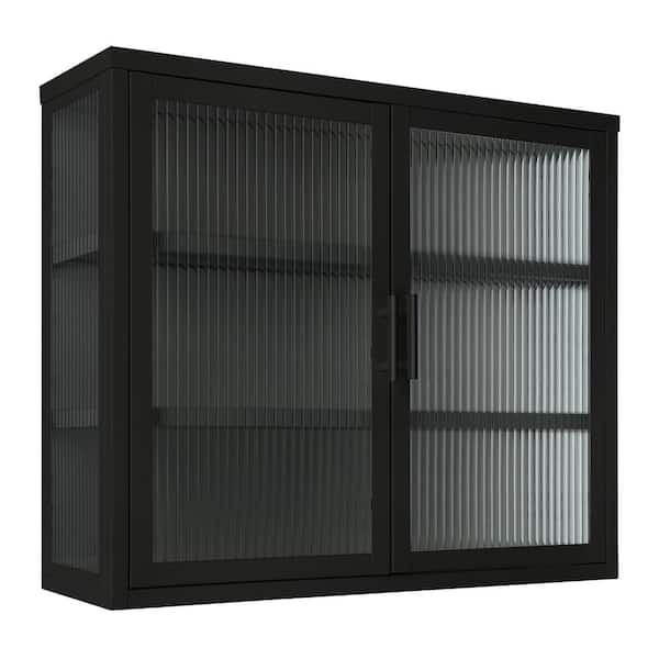 Unbranded 27.6 in. W x 9.1 in. D x 23.6 in. H Bathroom Storage Wall Cabinet With Detachable Shelves in Black for Kitchen Bathroom