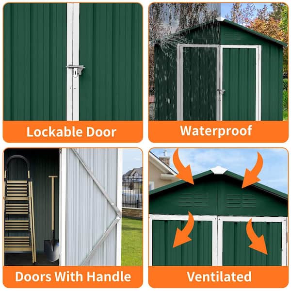 6 ft. D x 4 ft. W Outdoor Storage Metal Apex Shed, Foundation Include, Hinged Door, 24 sq. ft. Coverage - No Floor