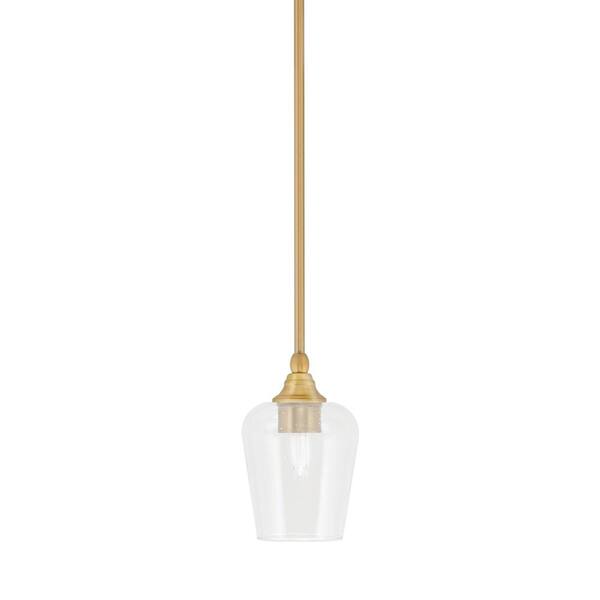 Unbranded Sparta 100-Watt 1-Light New Age Brass Shaded Pendant Light Mini Pendant with Clear Bubble Glass and No Bulb Included