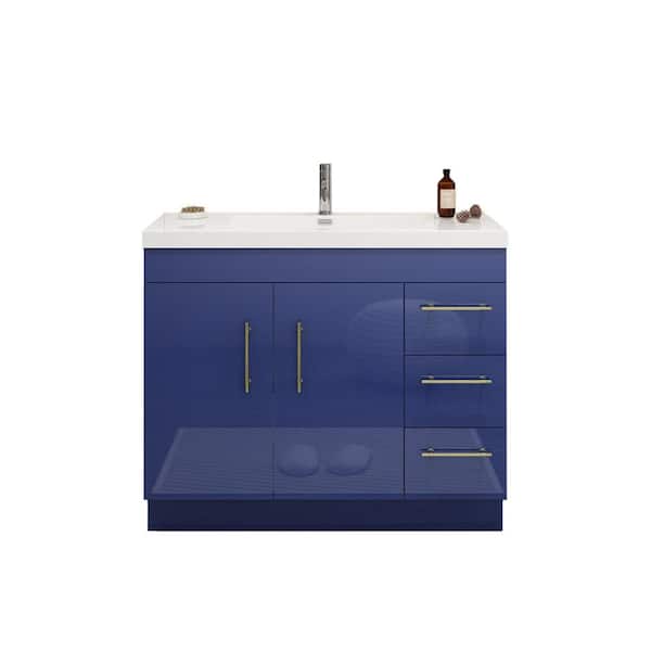 Moreno Bath Elsa 42 in. W x 19.50 in. D x 22.05 in. H Bath Vanity in Glossy White with White Reinforced Acrylic Top with Basin