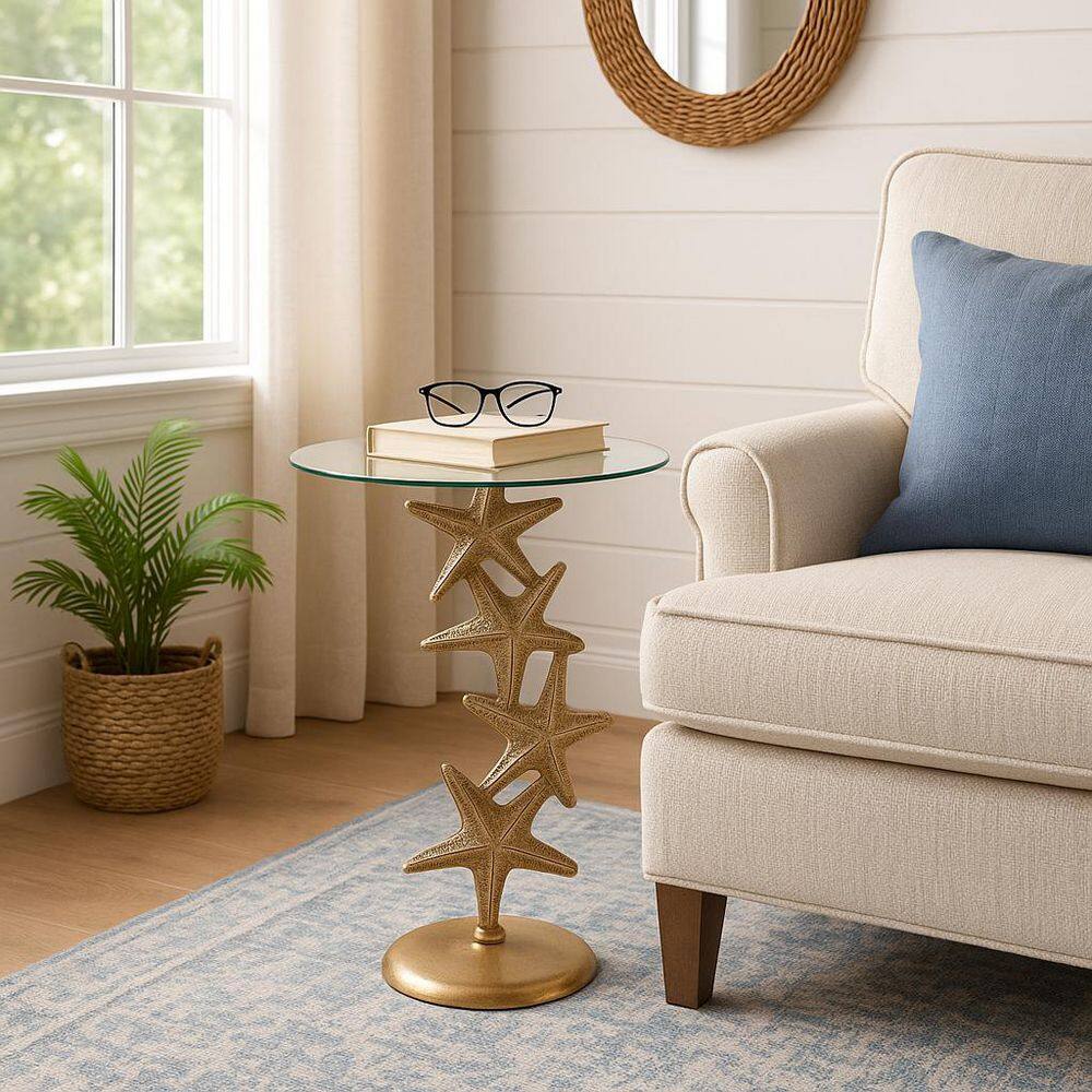 15 in. Gold Round Glass Accent Table - thumbnail 8